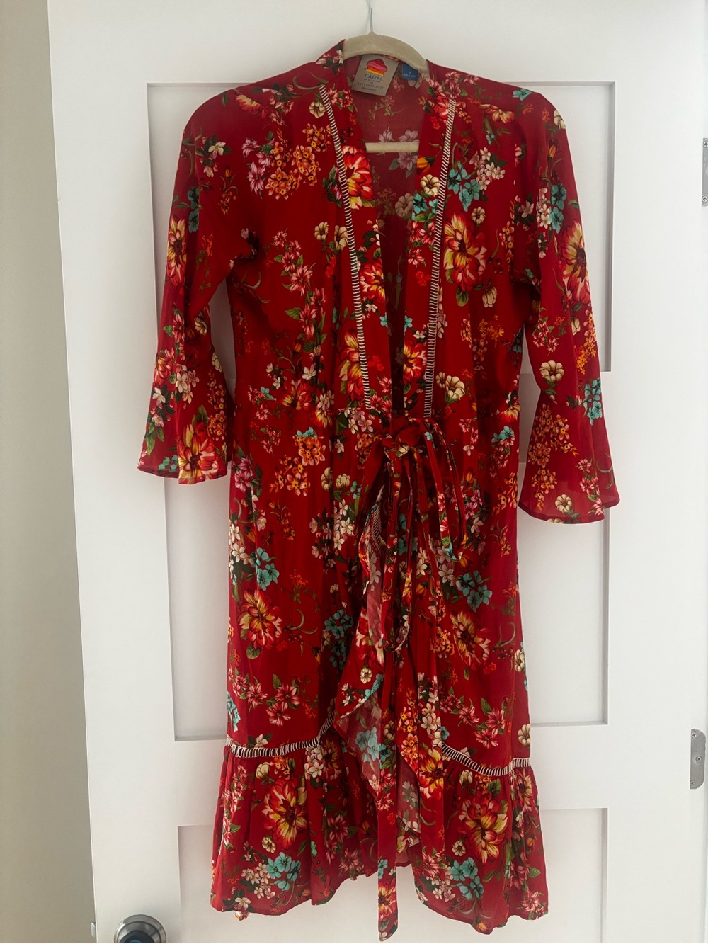 Farm Rio x Anthropologie Red Floral Tie-Waist Mini Wrap Dress